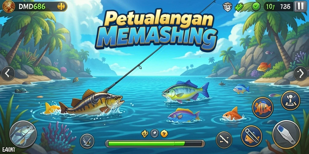 Tampilan gameplay seru saat menangkap ikan di DMD686.