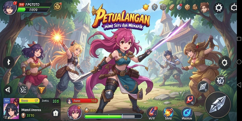 Tampilan gameplay PGTOTO yang penuh warna dan karakter anime.